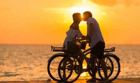 https://www.pexels.com/photo/photography-of-man-wearing-white-t-shirt-kissing-a-woman-while-holding-bicycle-on-river-dock-during-sunset-1024970/