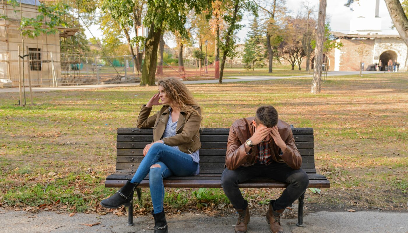 https://www.pexels.com/photo/woman-and-man-sitting-on-brown-wooden-bench-984949/